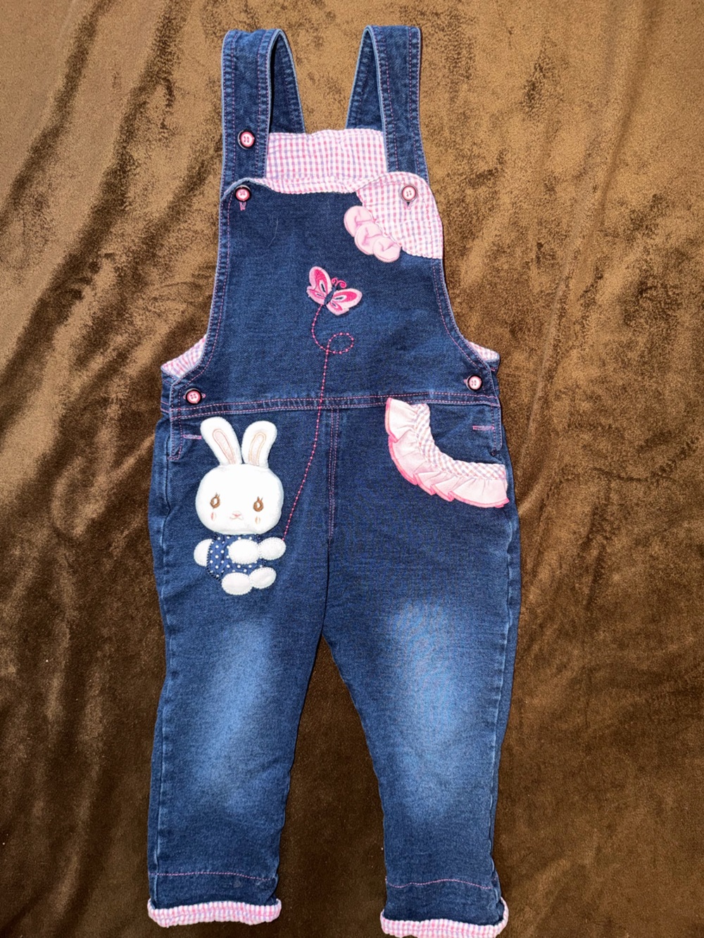 Kids Navy Denim Overalls with Pink Bunny Accent #easter